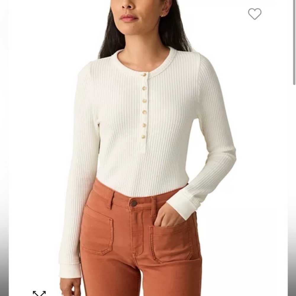 TWO Faherty henleys! Women's Long Sleeve Ribbed Henley - Cream